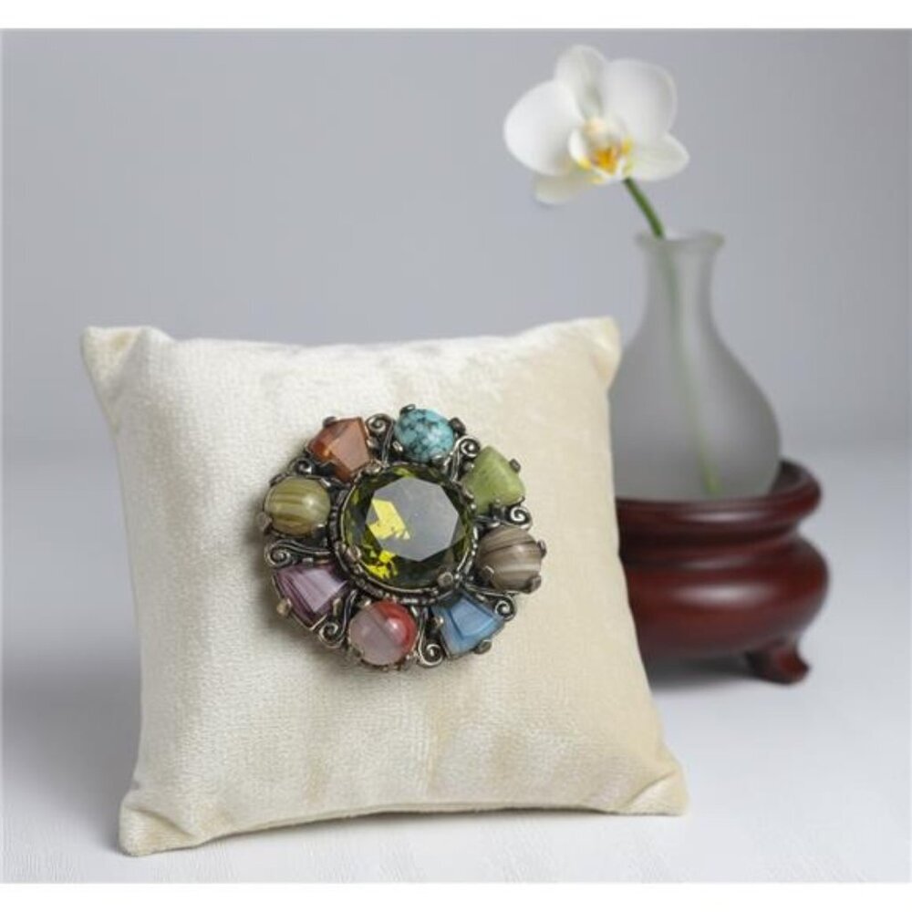 Vintage MIRACLE Multicolor Pebble Style Brooch Large 45mm Art Glass Statement